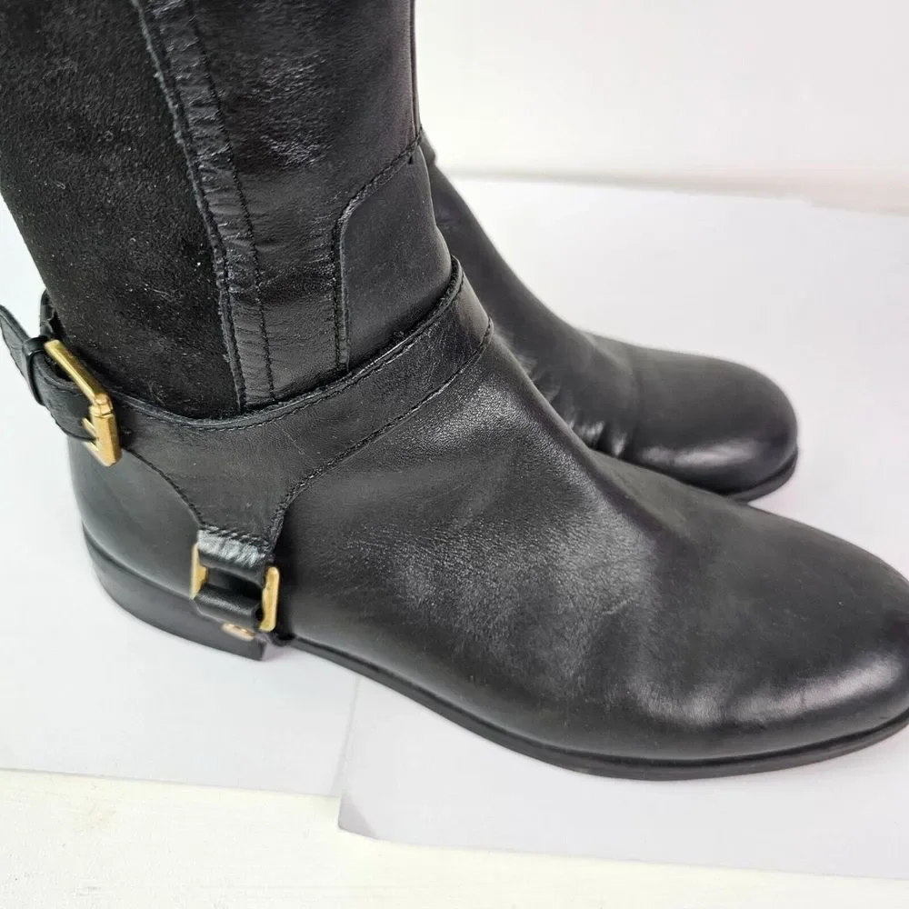 Franco Sarto Women's Hadley Tall Black Leather Riding Boots Size 6.5‎